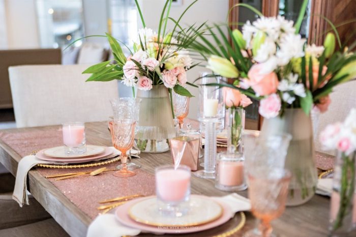 Pink and gold table decor