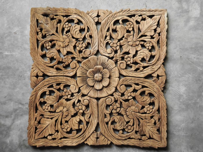 Wall wood carved decor thai oriental lotus teak