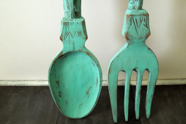 Wooden fork and spoon wall decor