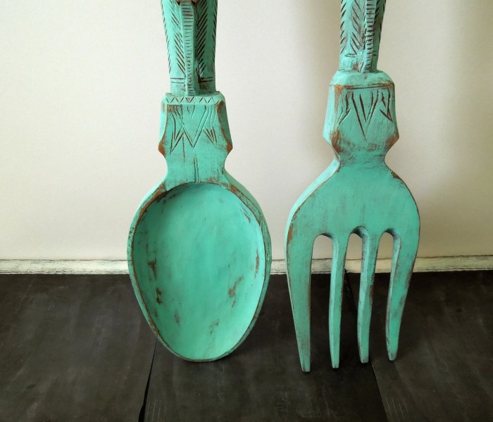 Wooden fork and spoon wall decor